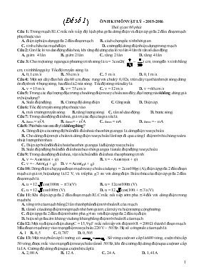 Ôn học kì 1 môn vật lý - năm học 2015 - 2016 thời gian 60 phút
